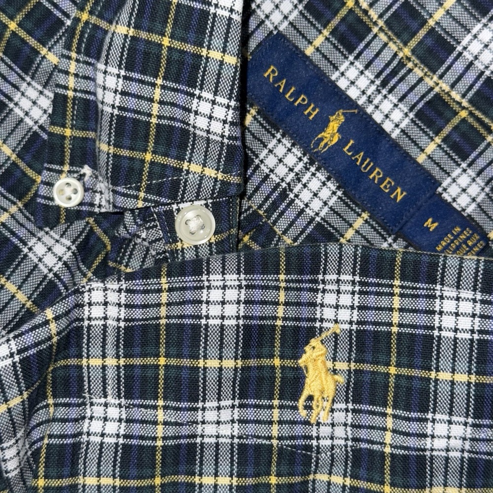 Polo Ralph Lauren Long Sleeve Button Down Oxford Shirt Men's M Green White Plaid